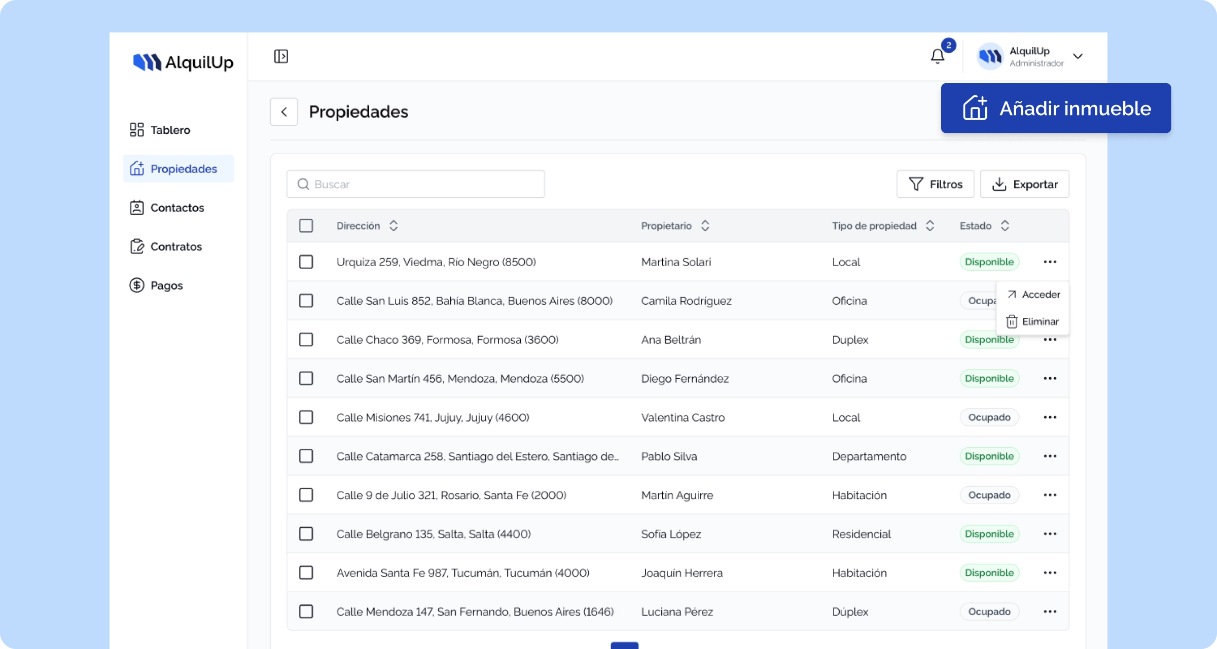 Administra tus propiedades